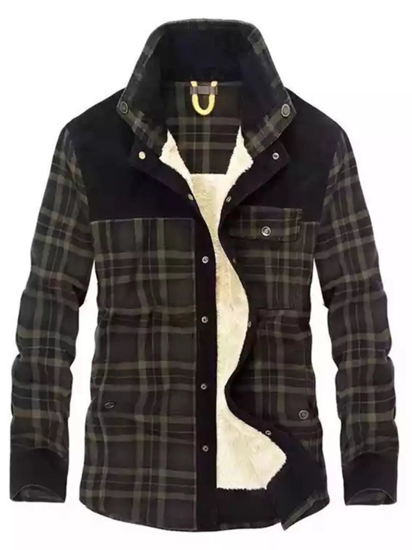 Men's Full Size Plaid Fleece Lined Snap Down Jacket Plus Size - PBNJ FASHIONS