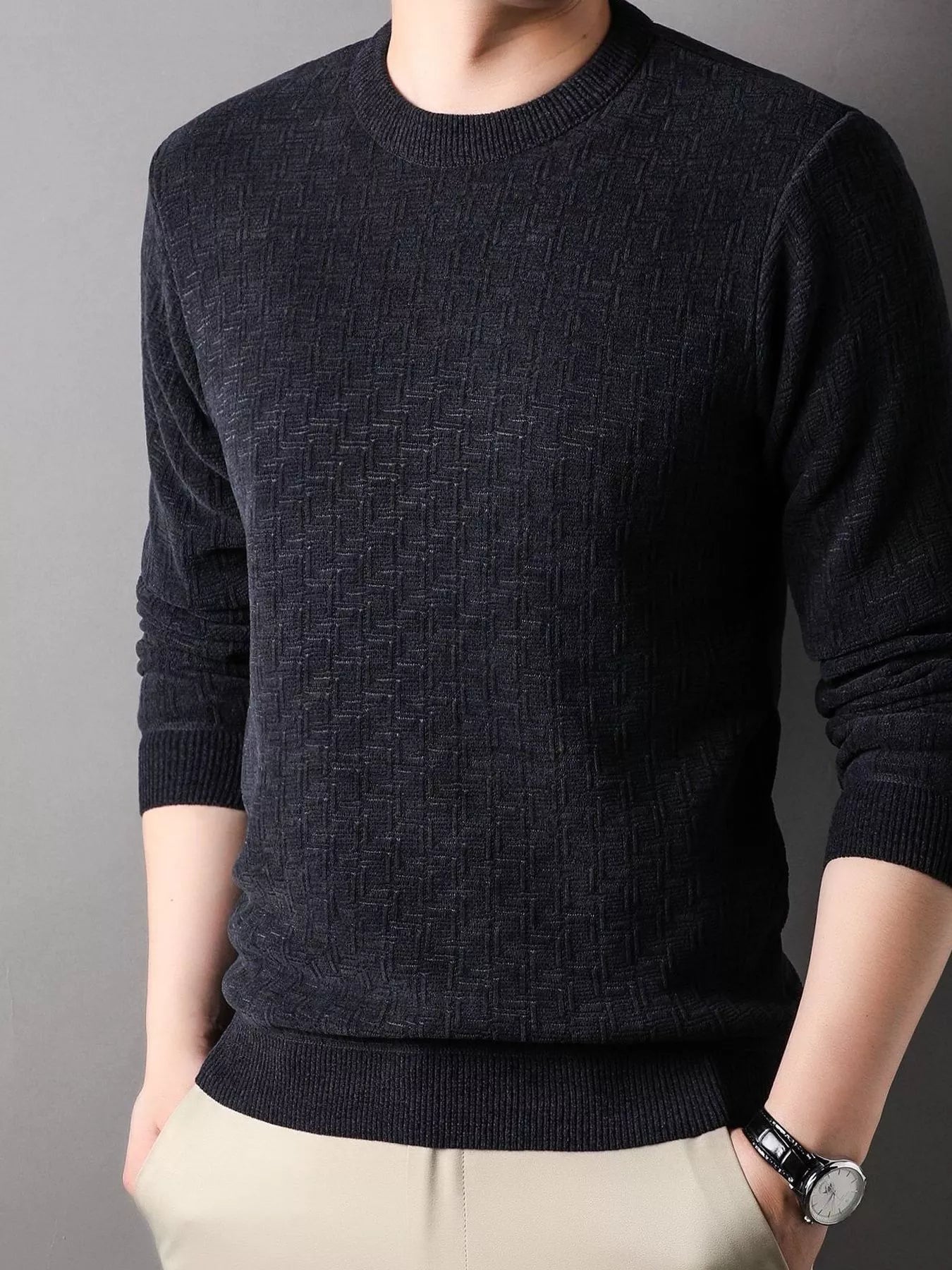 Men's Plus Size Round Neck Long Sleeve Knit Top - PBNJ FASHIONS