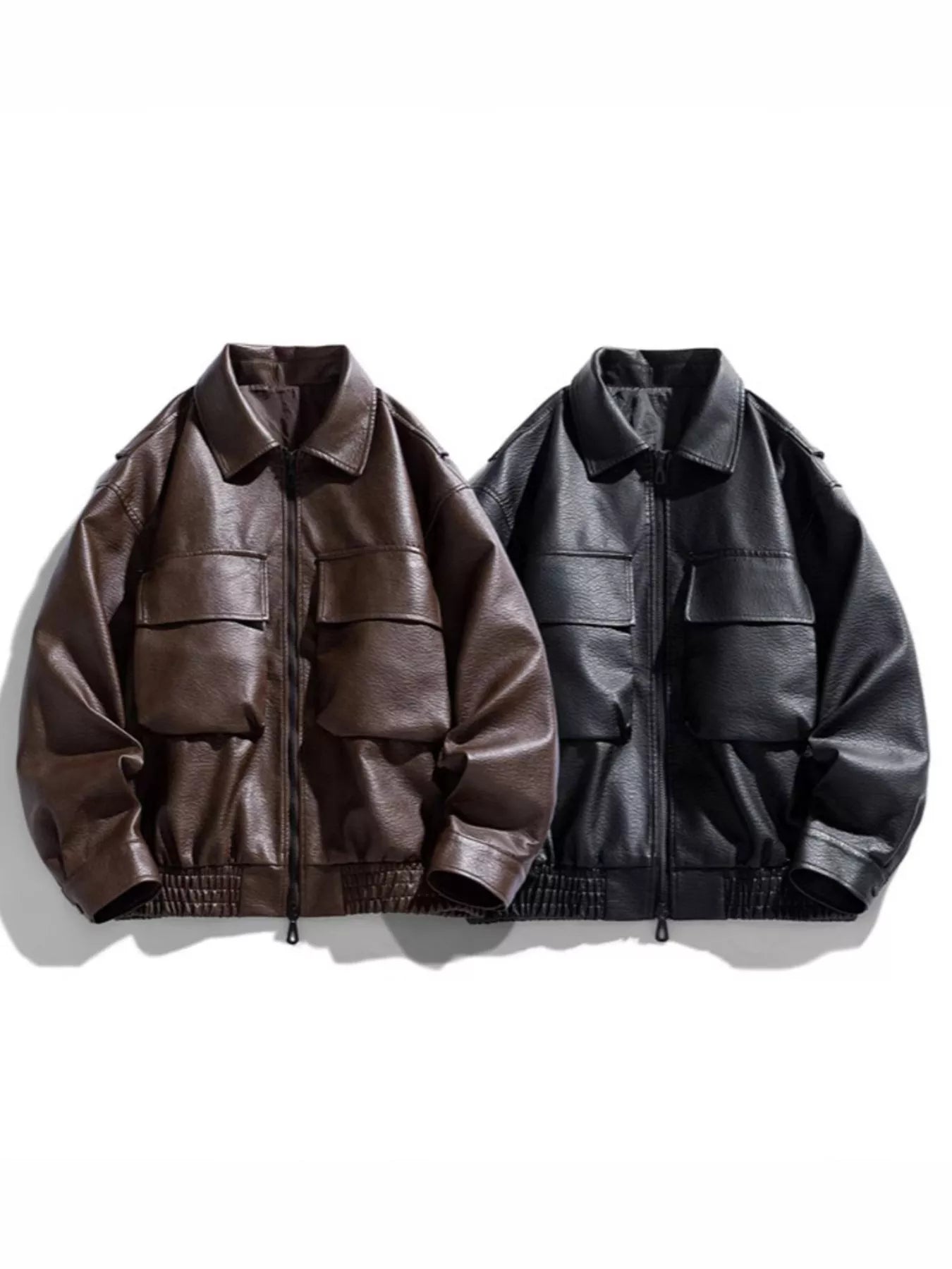 Men's Plus Size Urban Style Faux Leather Bomber Jacket - PBNJ FASHIONS