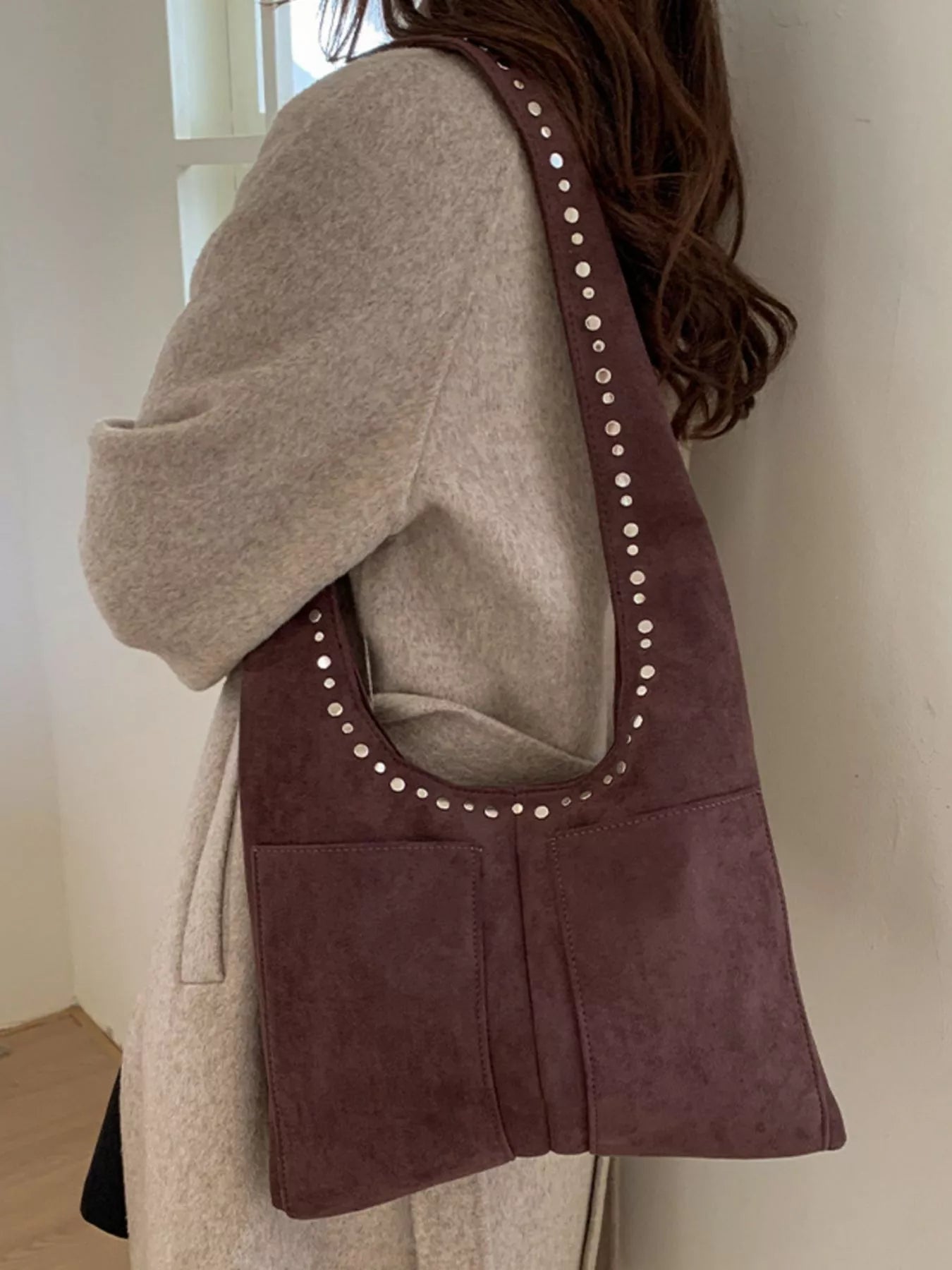 Studded Suede Shoulder Bag - PBNJ FASHIONS