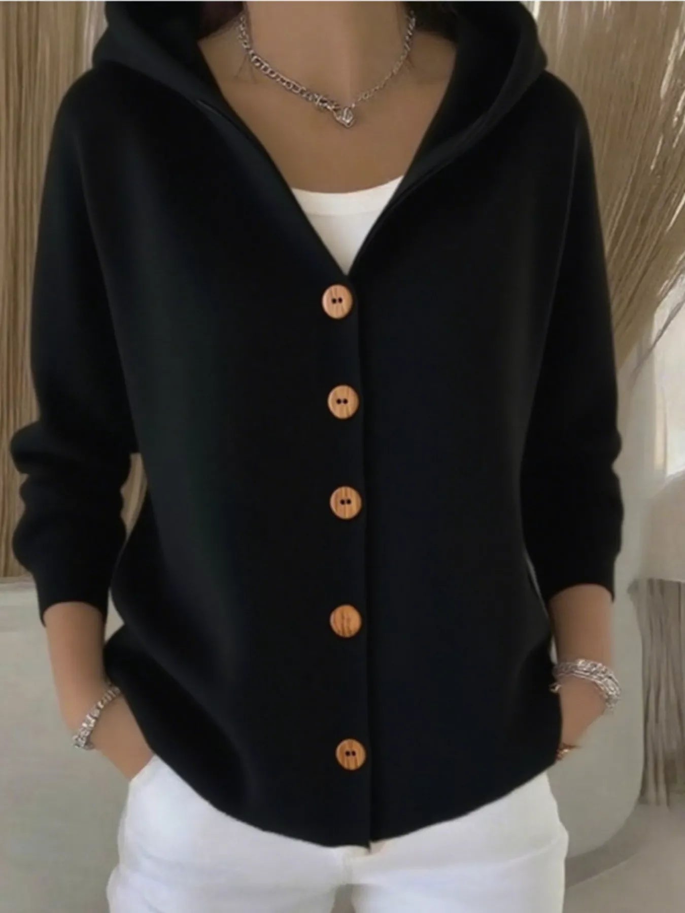 Full Size Hooded Button - Down Knit Cardigan Plus Size - PBNJ FASHIONS