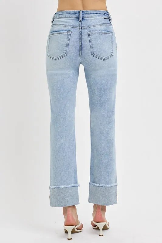 RISEN High Rise Straight Cuffed Relaxed Jeans - PBNJ FASHIONS