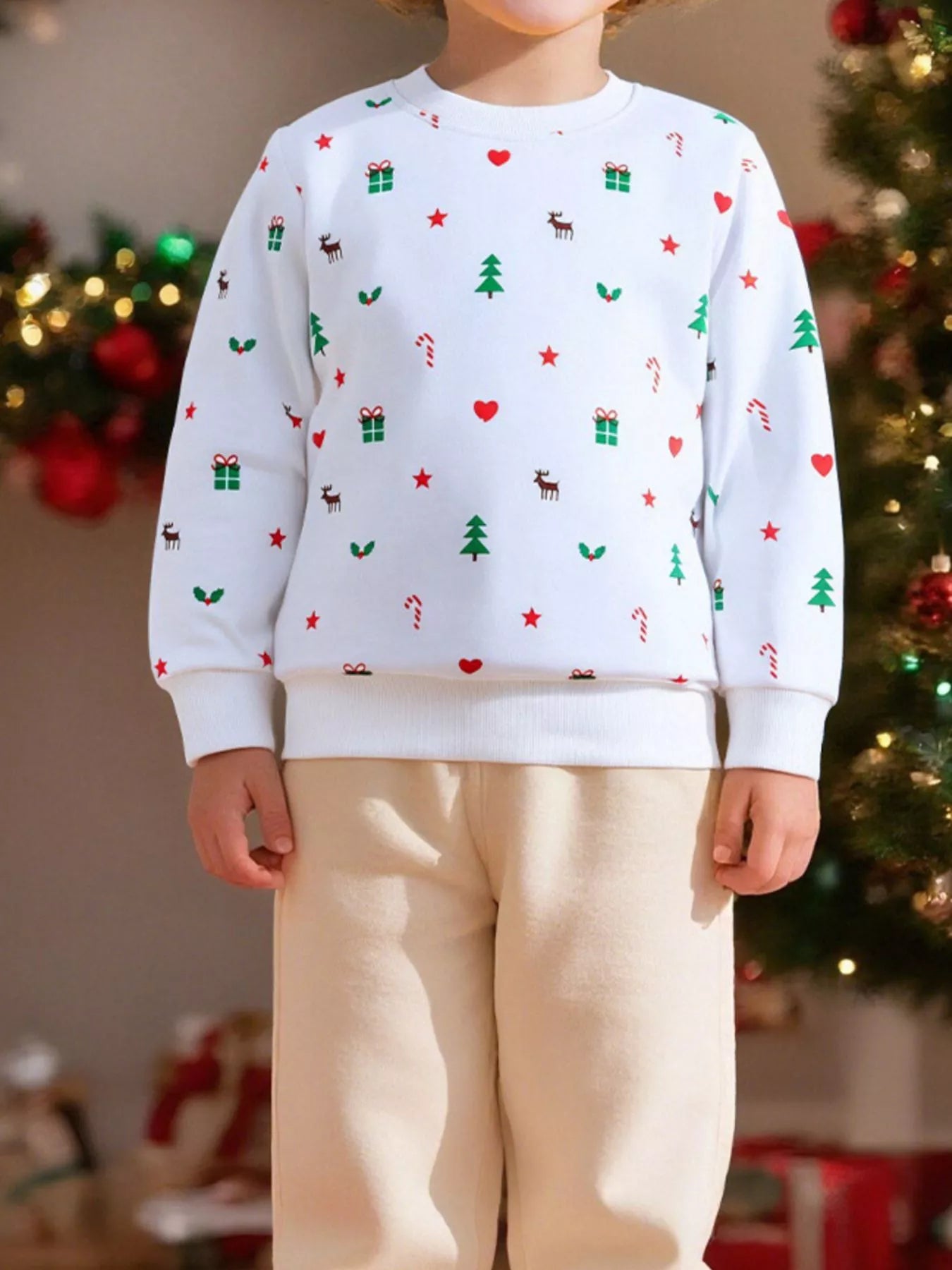 Children's Christmas Print Crew Neck Sweatshirt - PBNJ FASHIONS
