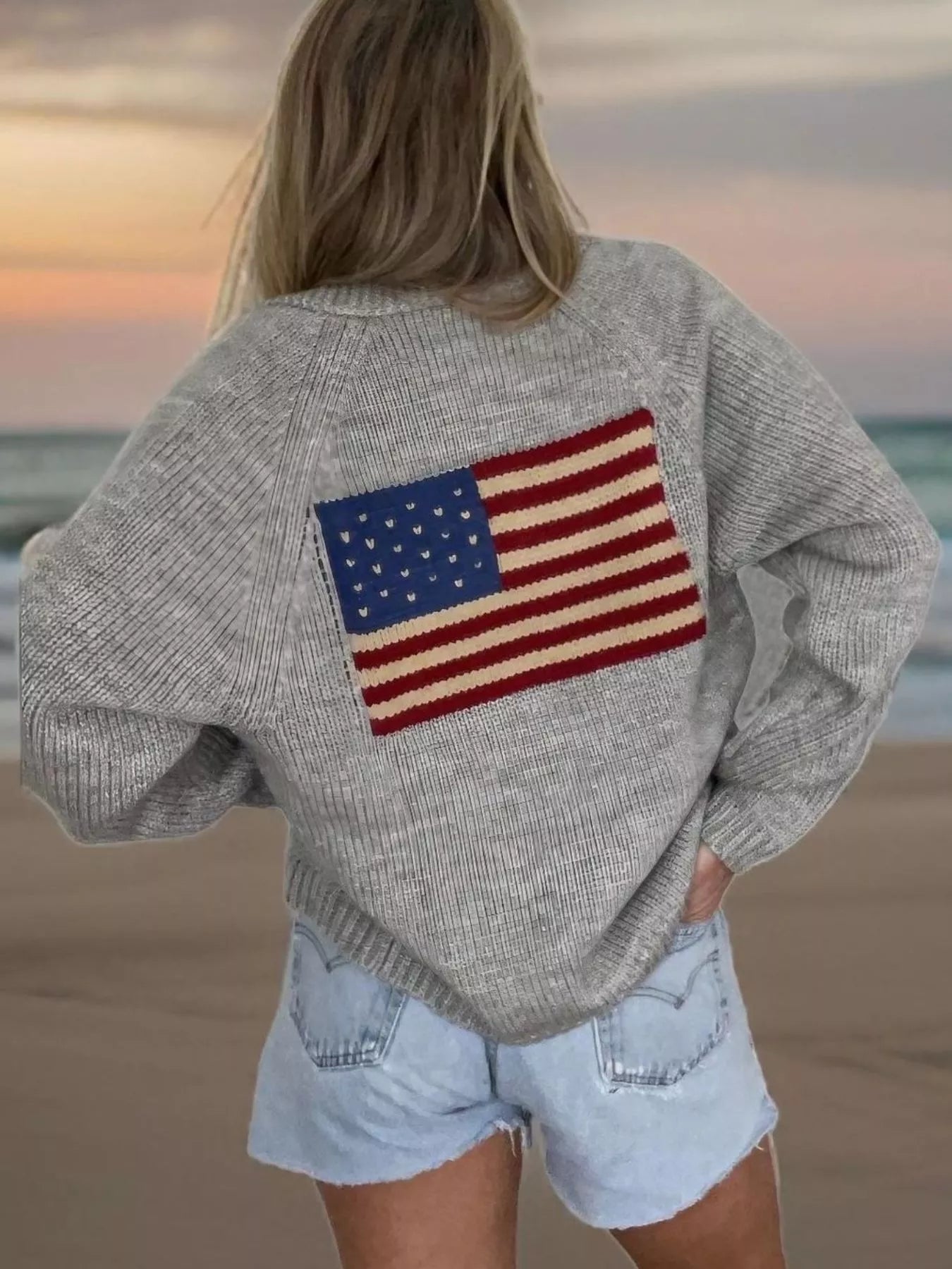 USA Flag Chunky Knit Button - Down Cardigan - PBNJ FASHIONS