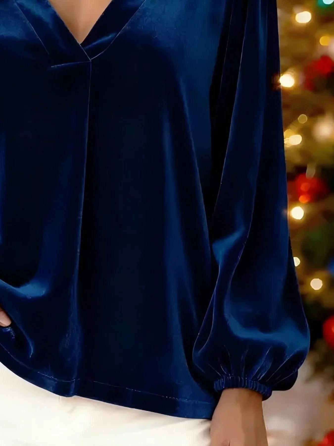 Full Size Velvet V - Neck Long Sleeve Blouse Plus Size - PBNJ FASHIONS