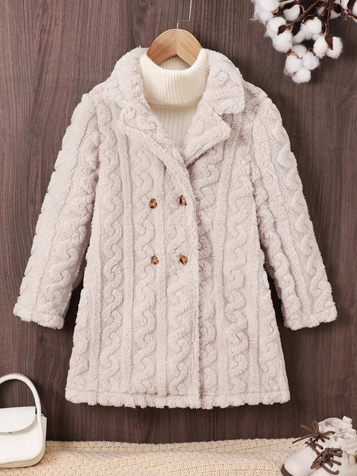 Children's Cozy Textured Double - Breasted Outerwear - PBNJ FASHIONS