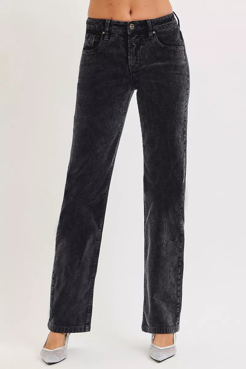 RISEN Tummy Control Mid Rise Straight Leg Corduroy Pants - PBNJ FASHIONS