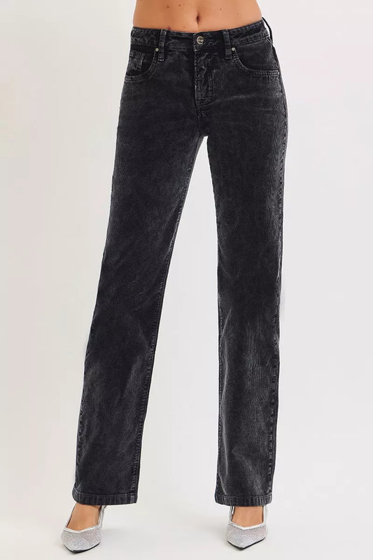 RISEN Tummy Control Mid Rise Straight Leg Corduroy Pants - PBNJ FASHIONS