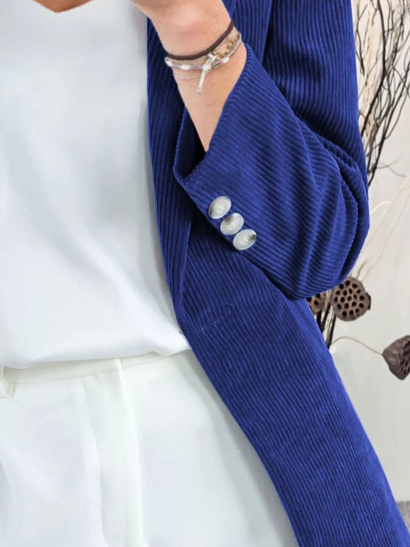 Corduroy Lapel Collar Casual Blazer - PBNJ FASHIONS