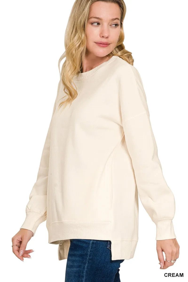 Zenana Full Size Fleece Hi - low Boyfriend Sweatshirts with Pockets Plus Size - PBNJ FASHIONS