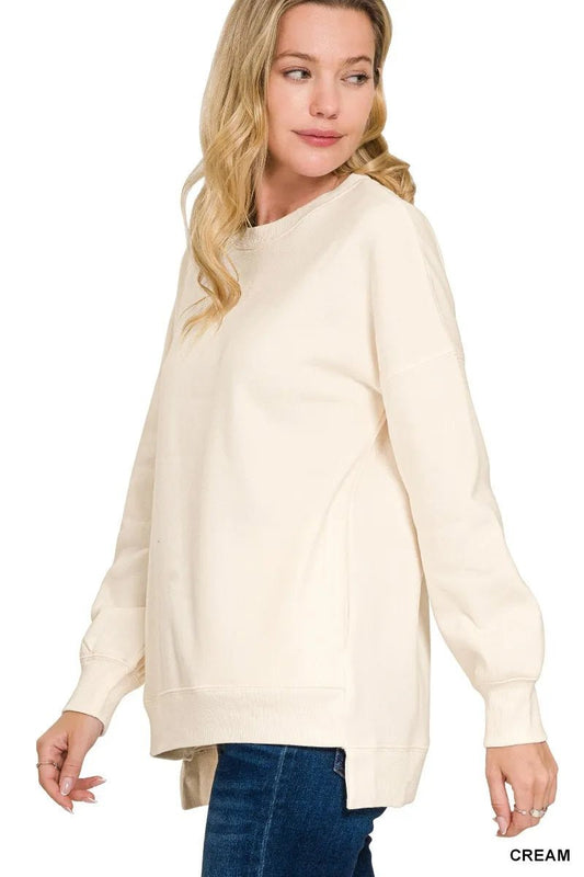 Zenana Full Size Fleece Hi - low Boyfriend Sweatshirts with Pockets Plus Size - PBNJ FASHIONS