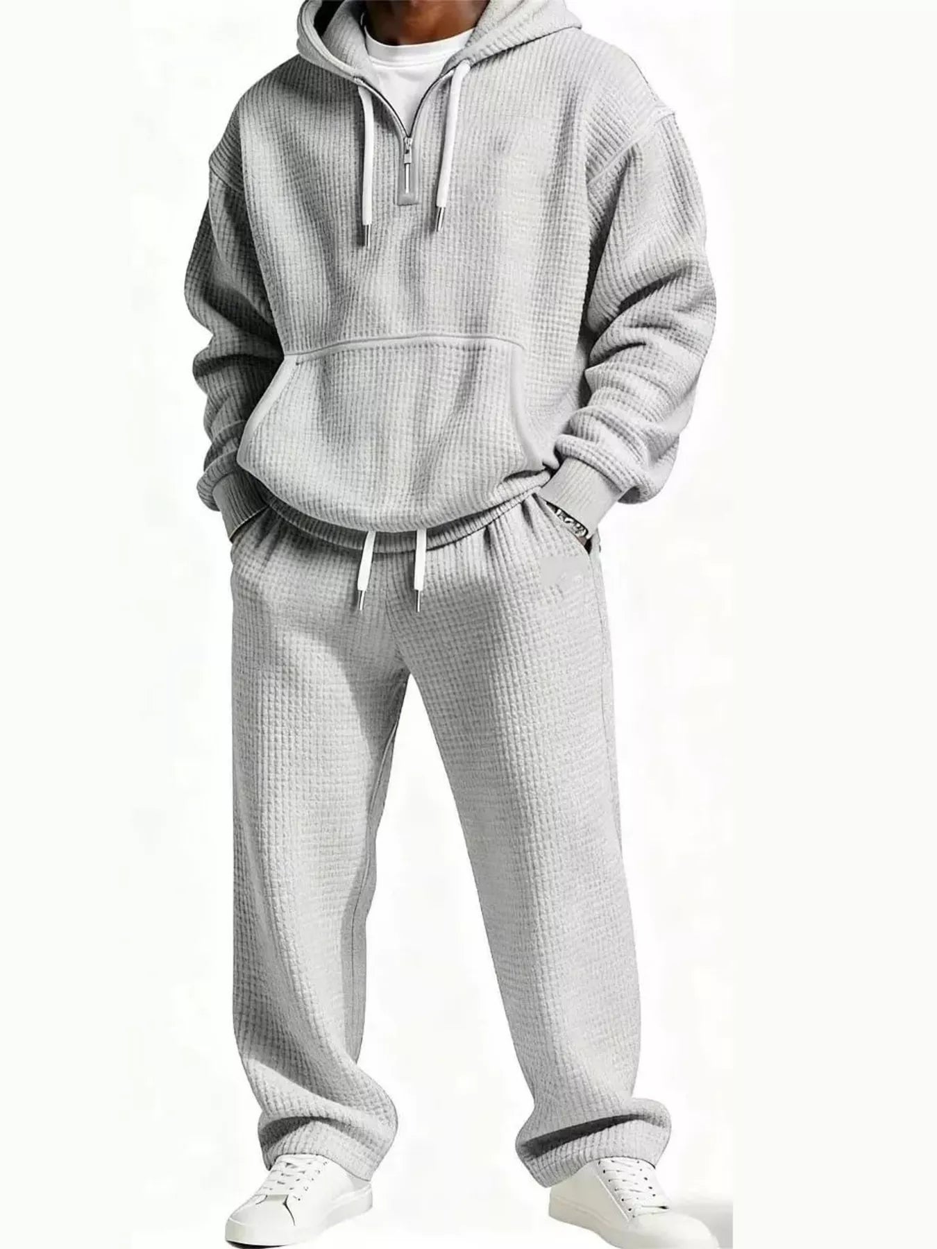 Men's Full Size Casual Waffle Knit Hoodie and Pants Set Plus Size - PBNJ FASHIONS