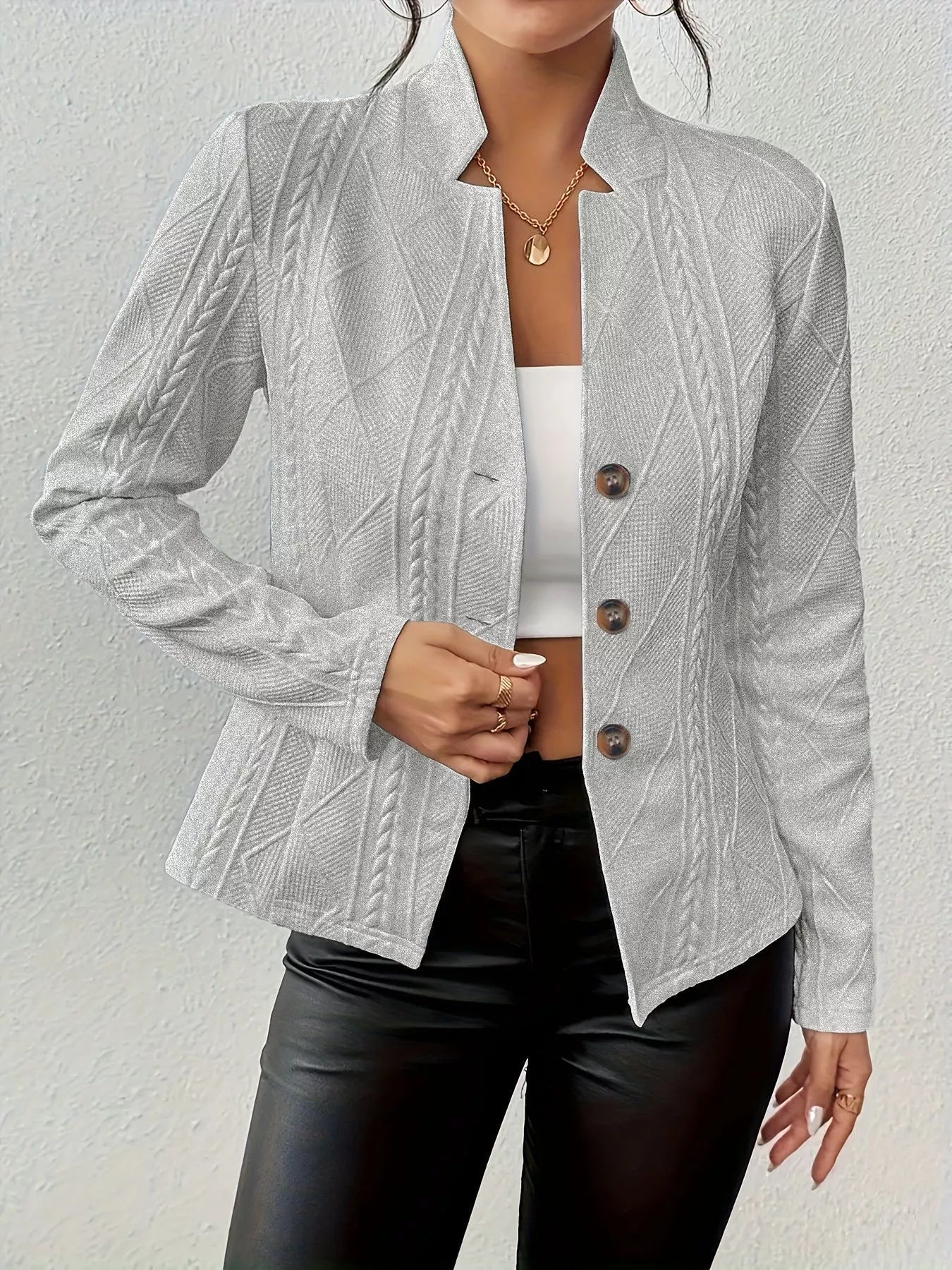 Textured Knit Button - Front Blazer - PBNJ FASHIONS