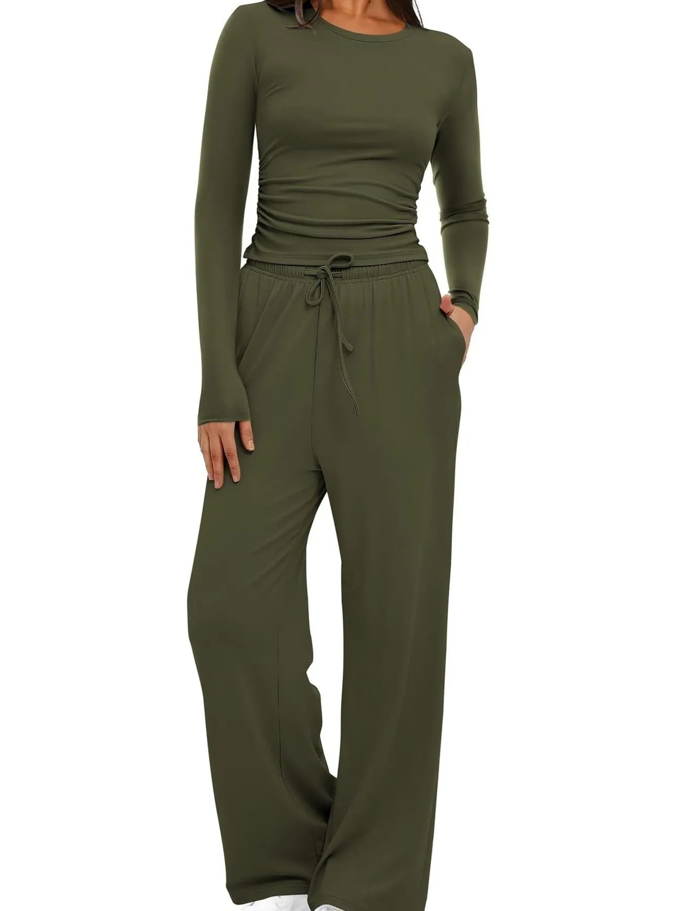 Round Neck Long Sleeve Top and Pants Set - PBNJ FASHIONS