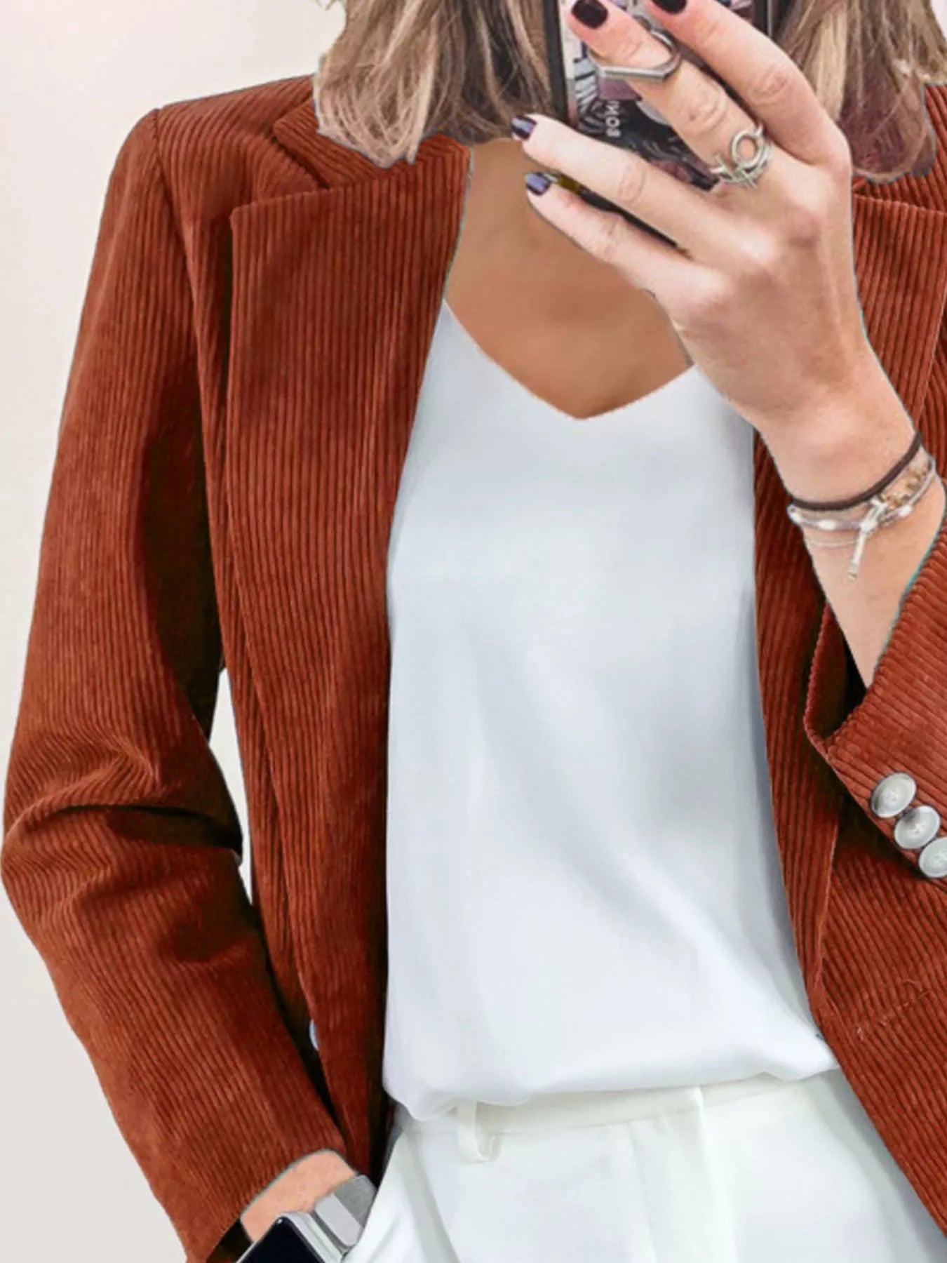 Corduroy Lapel Collar Casual Blazer - PBNJ FASHIONS