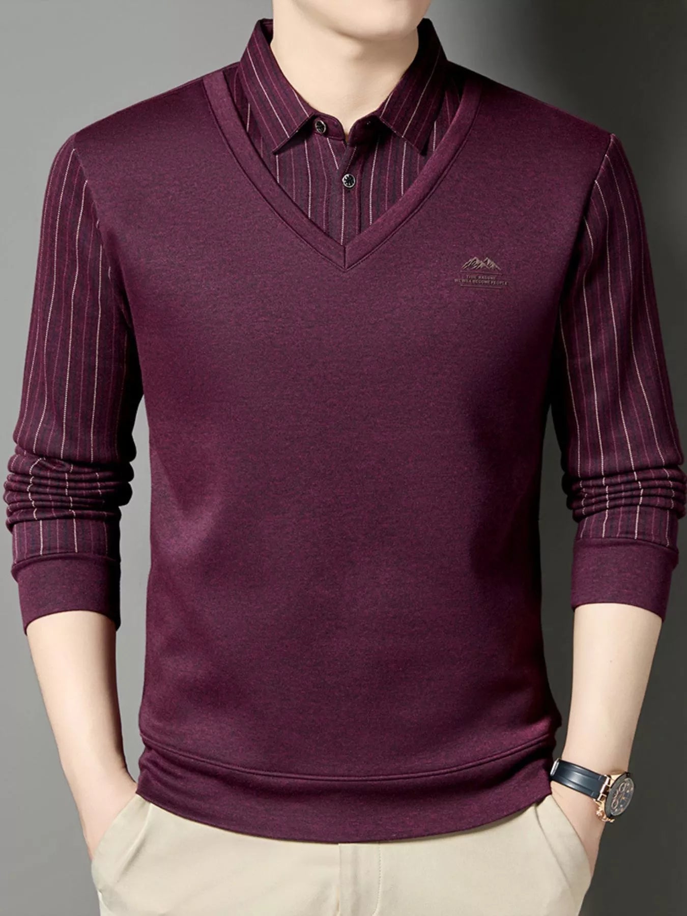 Men's Plus Size Striped Long Sleeve Polo - PBNJ FASHIONS