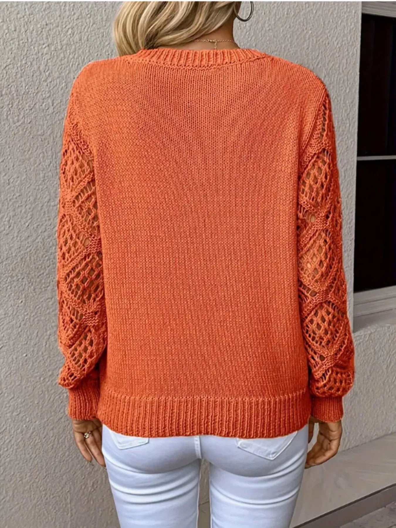 V - Neck Hollow - Out Sleeve Knit Sweater - PBNJ FASHIONS