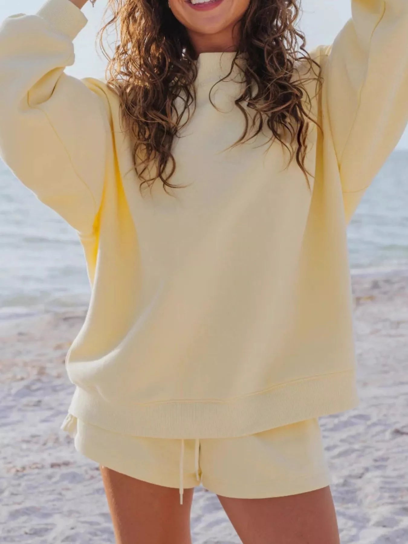 Relaxed Fit Round Neck Sweatshirt and Shorts Set - PBNJ FASHIONS