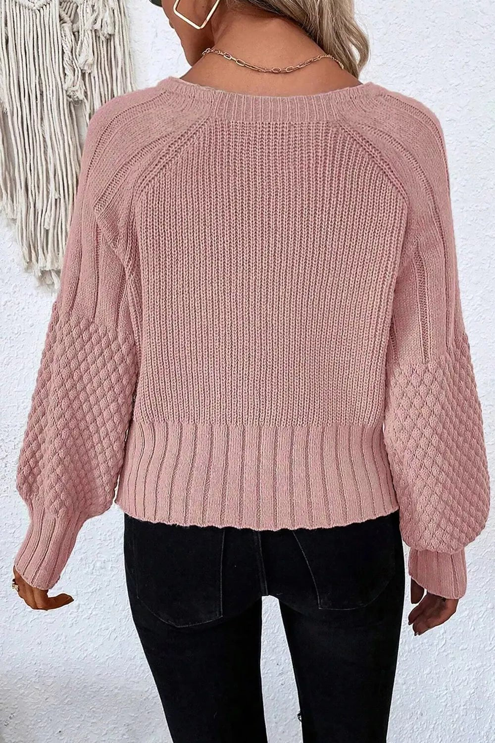 Mixed Texture Knit Button V Neck Sweater Cardigan - PBNJ FASHIONS