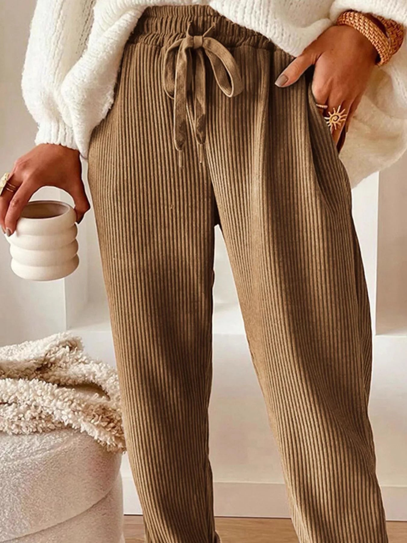 Casual Corduroy Drawstring Waist Pants - PBNJ FASHIONS