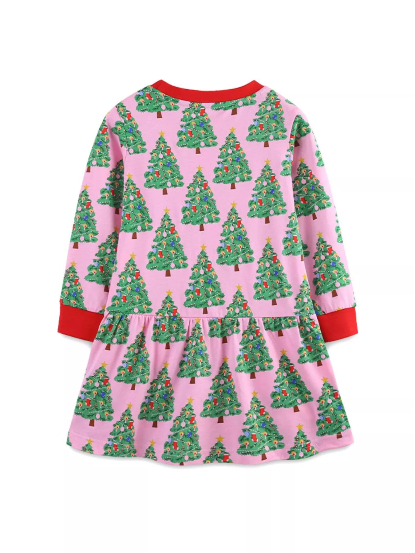 Children's Christmas Tree Print Long Sleeve Dress - PBNJ FASHIONS