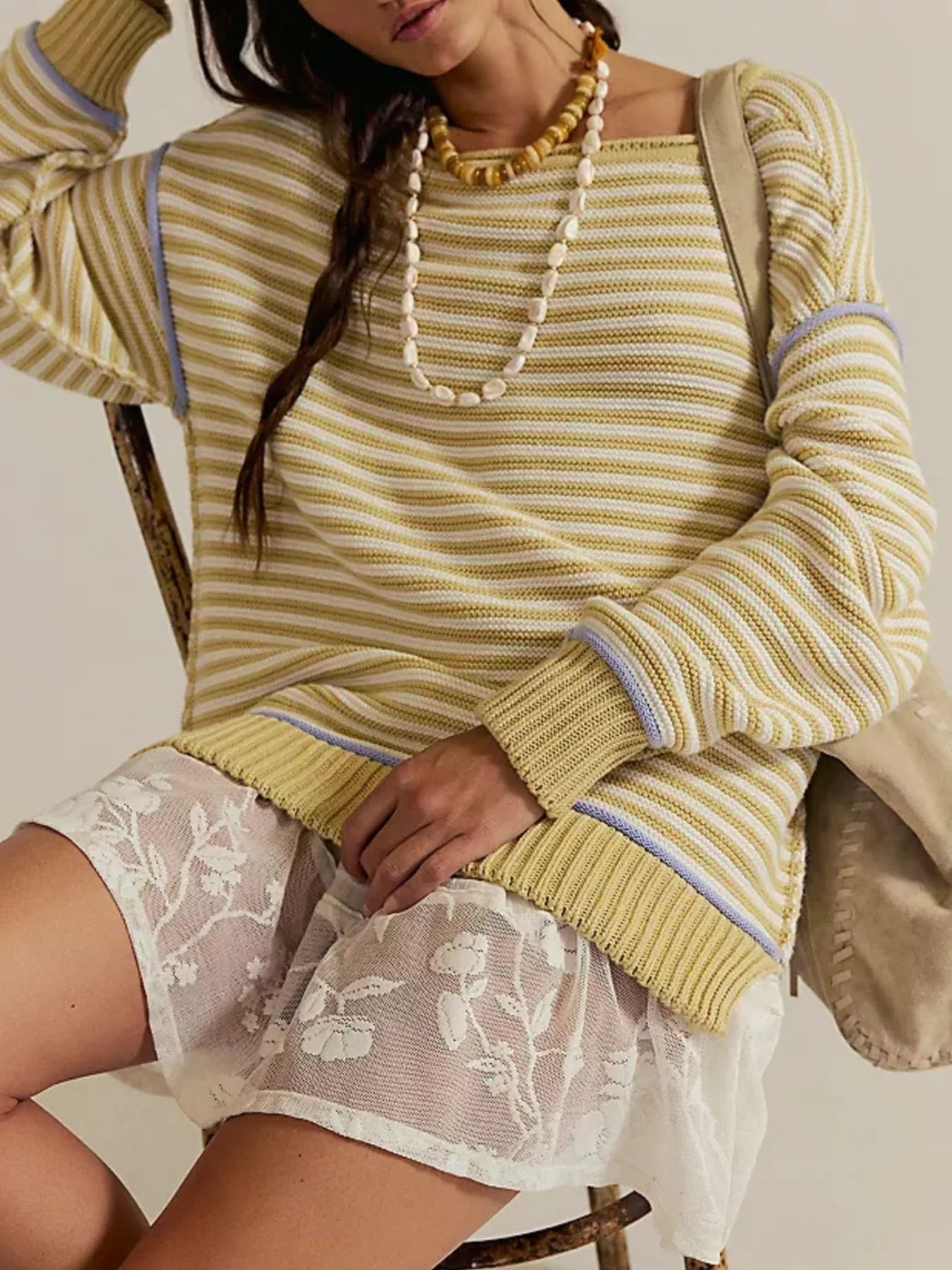 Striped Knit Round Neck Sweater - PBNJ FASHIONS