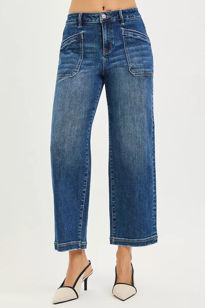 RISEN Slouchy Cropped Baggy Jeans with Front Patch Pocket - PBNJ FASHIONS