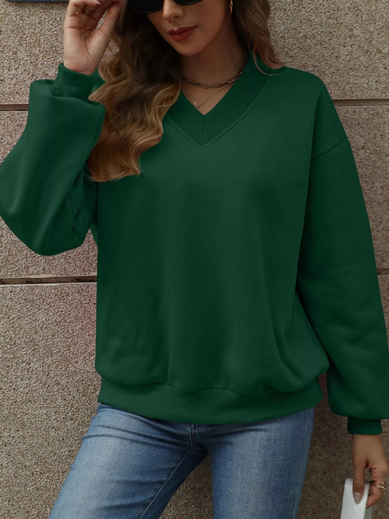 V - Neck Solid Color Casual Sweatshirt - PBNJ FASHIONS