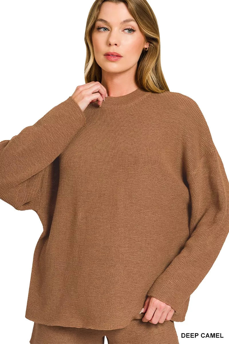 Zenana Round Neck Knit Top and Shorts Sweater Set - PBNJ FASHIONS