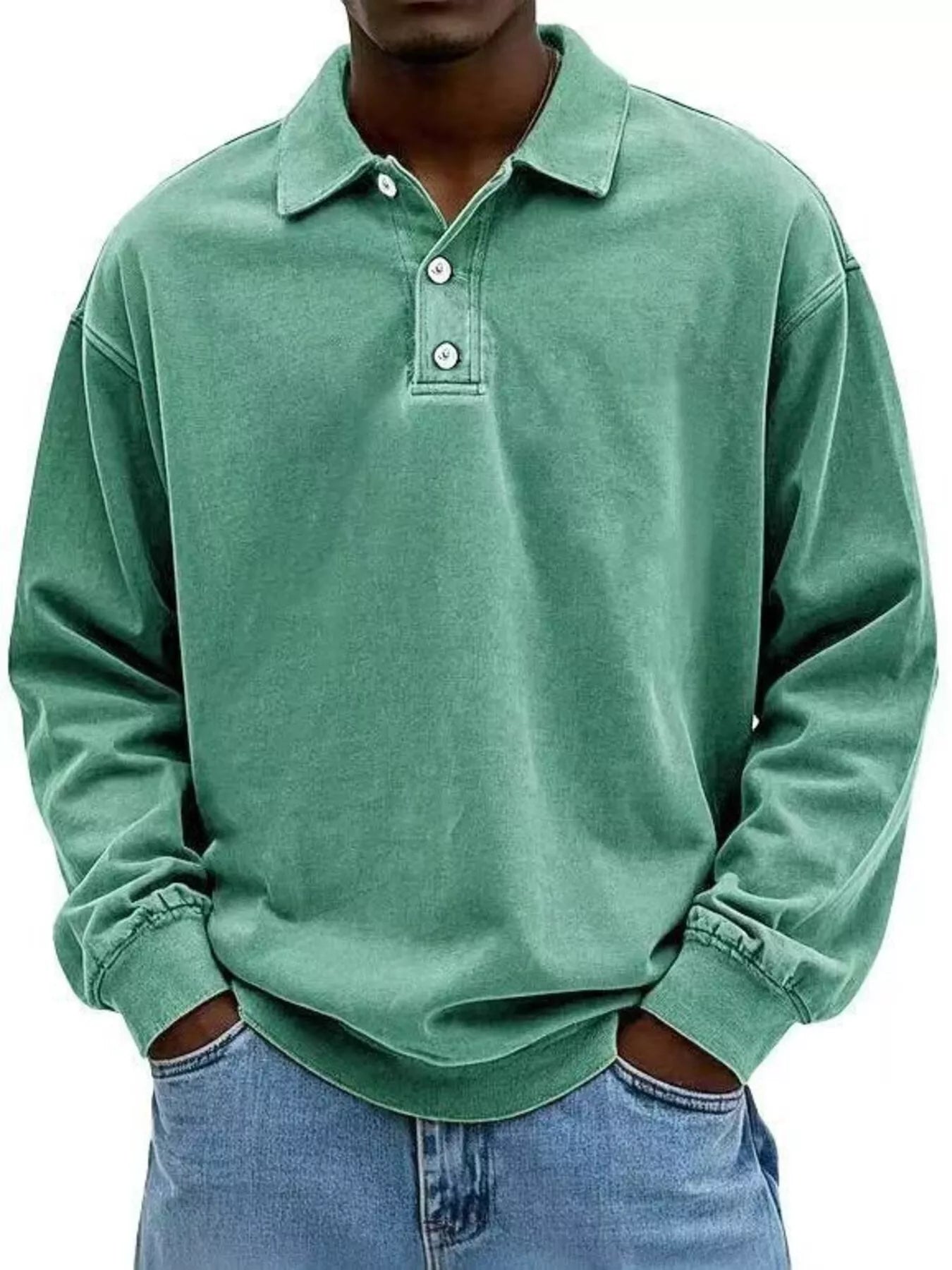 Men's Full Size Washed Long Sleeve Polo Plus Size - PBNJ FASHIONS