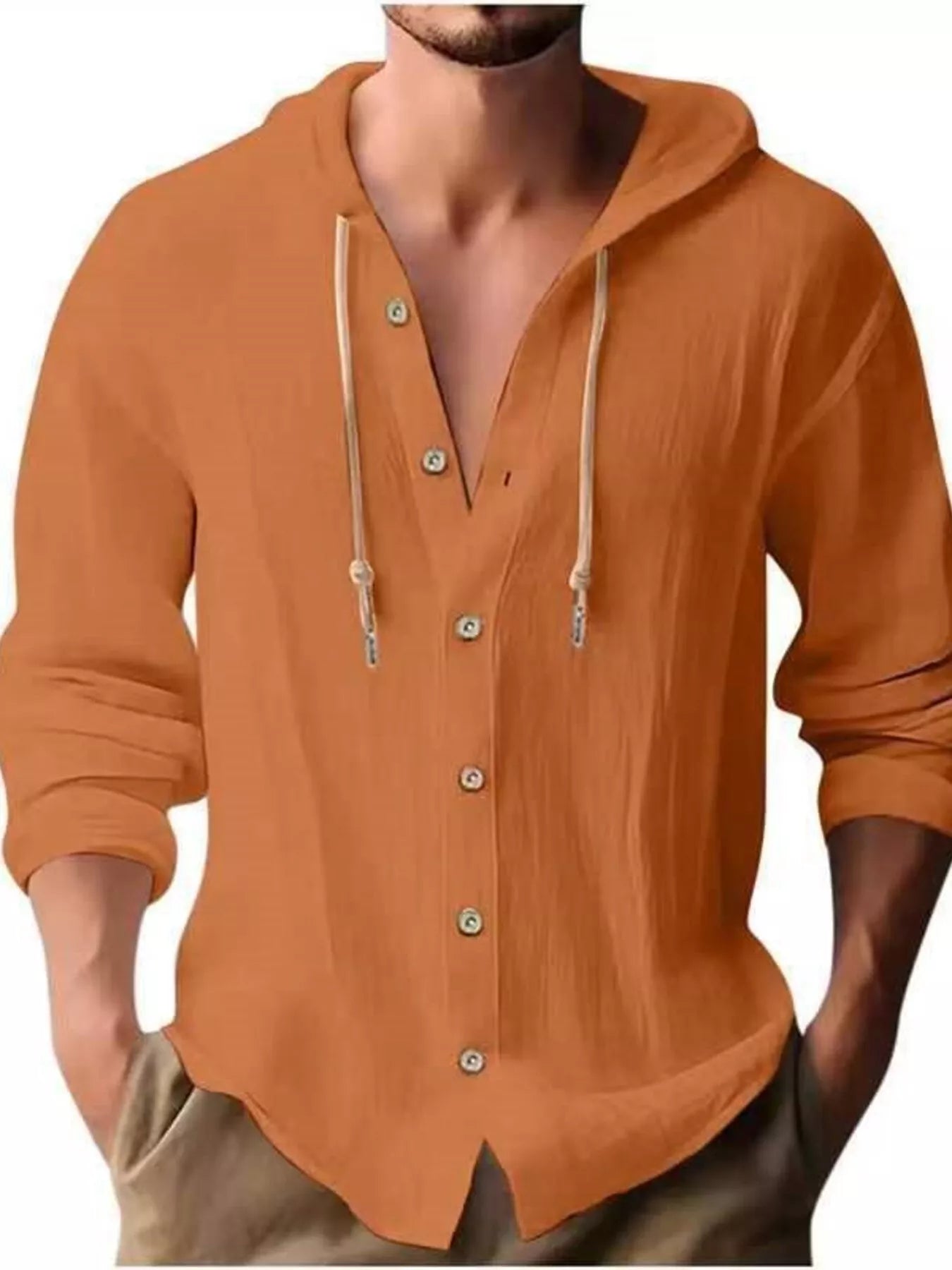Men's Full Size Casual Button - Down Hooded Top Plus Size - PBNJ FASHIONS