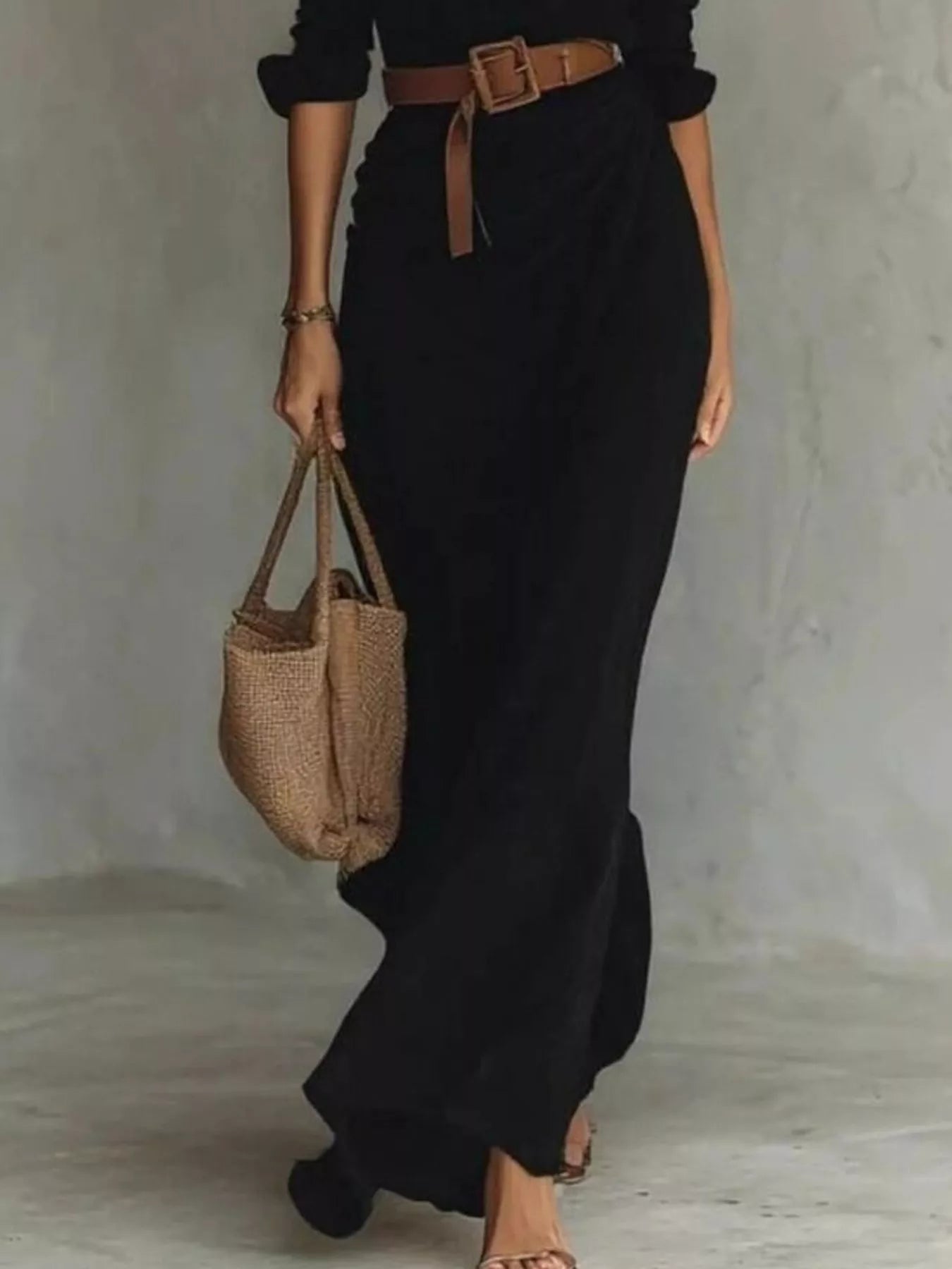 Full Size Ruched Long Sleeve Maxi Dress Plus Size - PBNJ FASHIONS