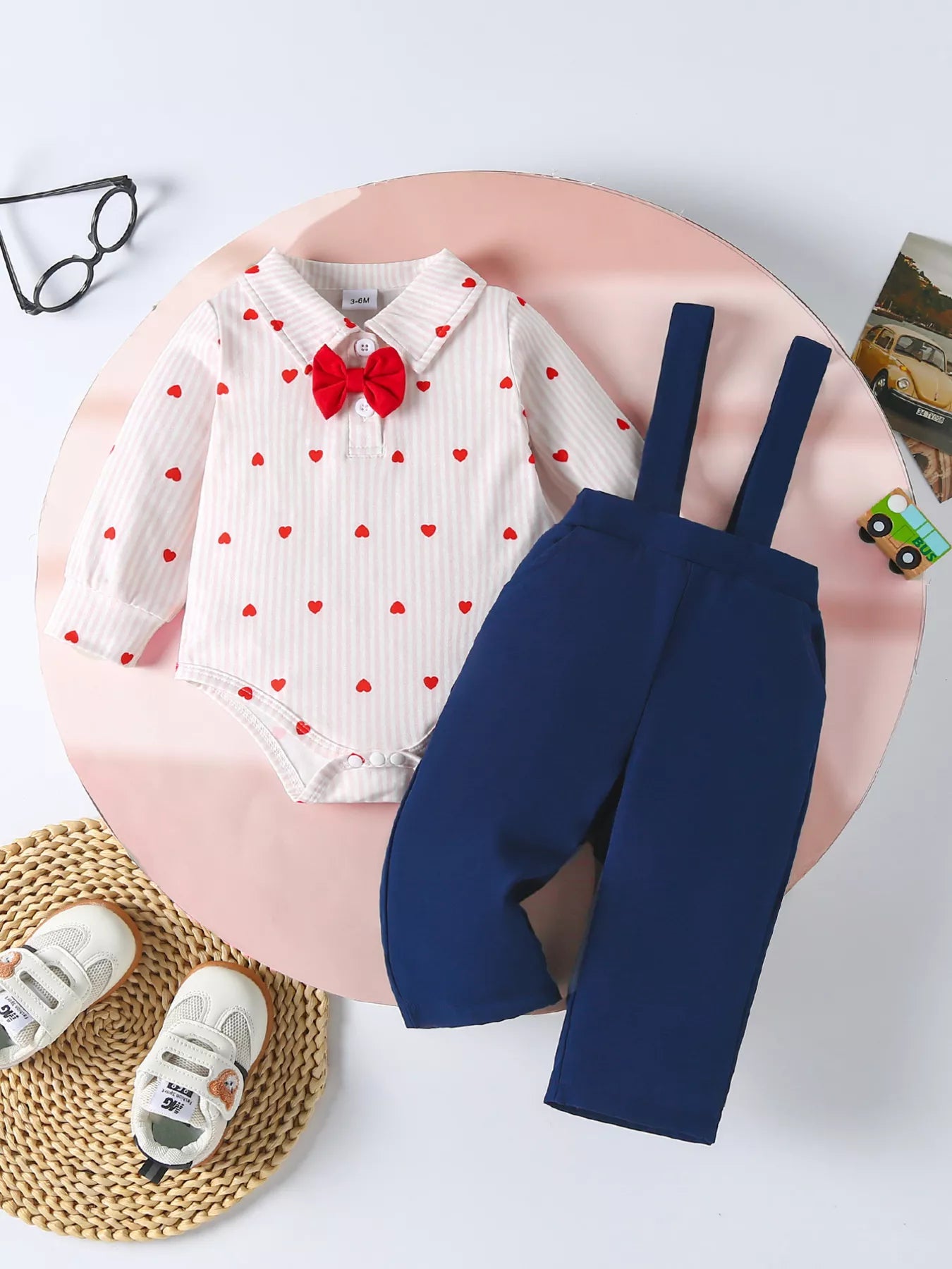 Children's Heart Print Bodysuit & Suspender Pants Set - PBNJ FASHIONS