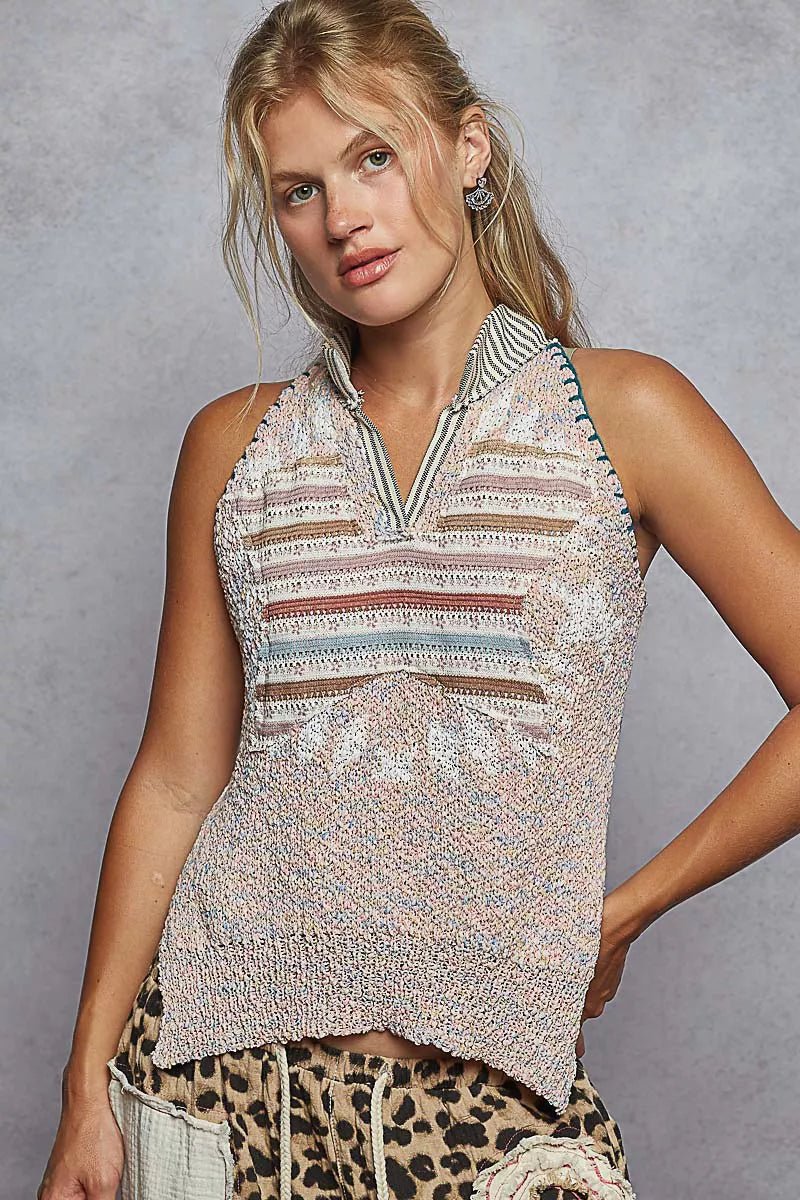 POL Striped Collar Sweater Vest with Star Patch - PBNJ FASHIONS