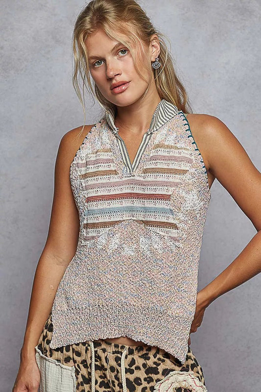 POL Striped Collar Sweater Vest with Star Patch - PBNJ FASHIONS