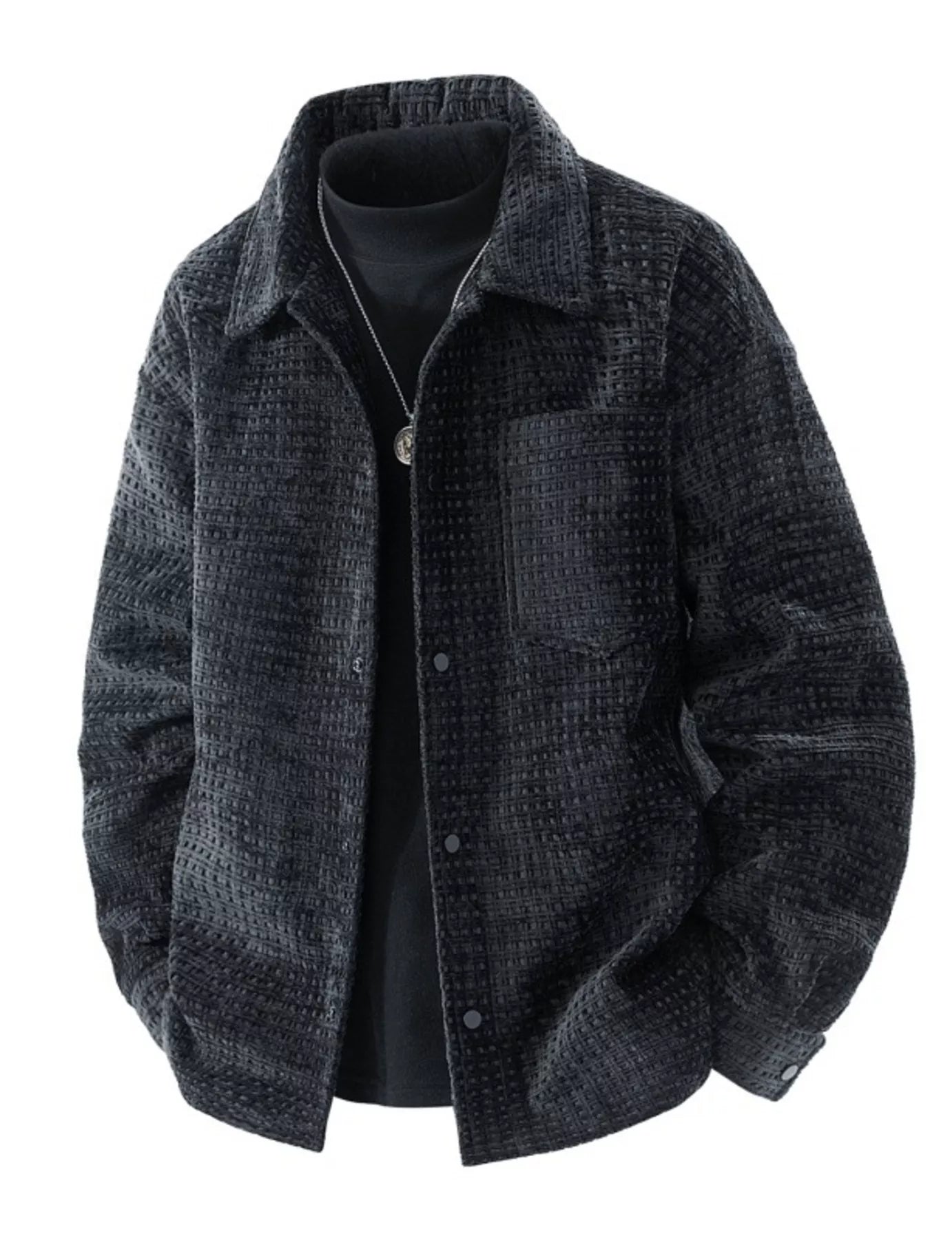 Men's Plus Size Textured Snap Down Shacket - PBNJ FASHIONS