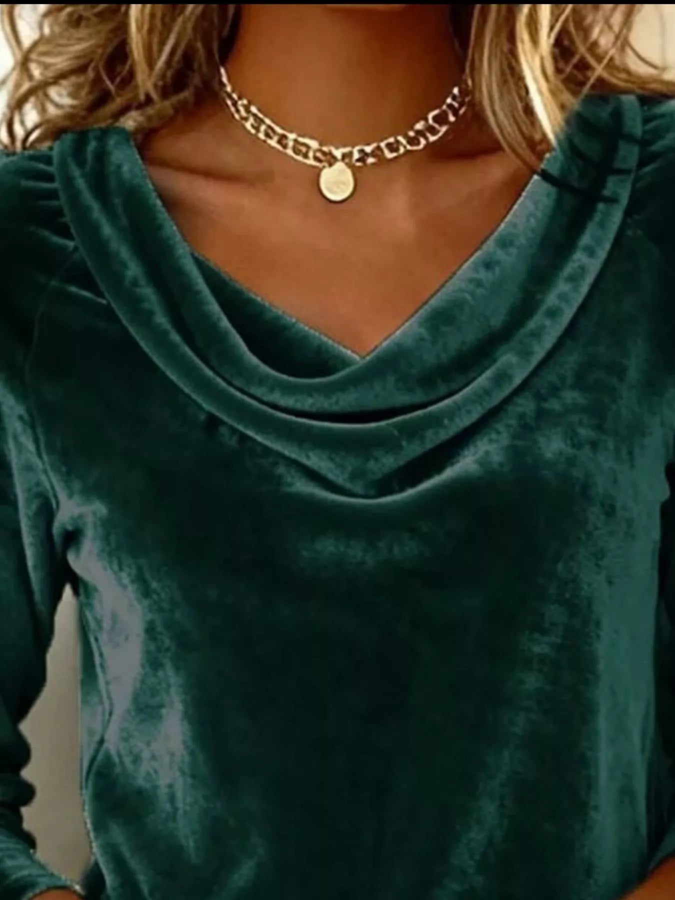 Velvet Cowl Neck Long Sleeve T-Shirt - PBNJ FASHIONS