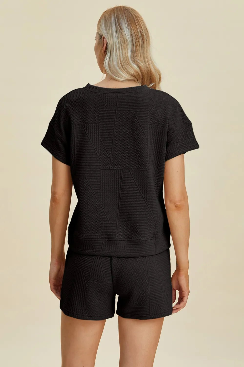 Double Take Full Size Texture Short Sleeve Top and Shorts Set - PBNJ FASHIONS