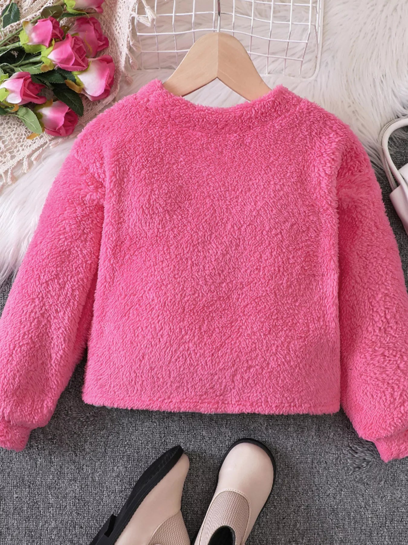 Children's Love Round Neck Fuzzy Sweatshirt - PBNJ FASHIONS