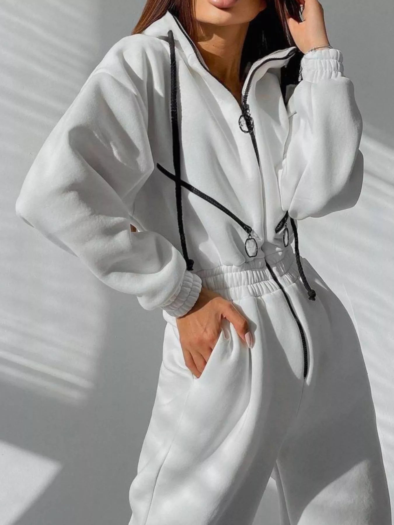 Hooded Zip - Up Long Sleeve Jumpsuit - PBNJ FASHIONS