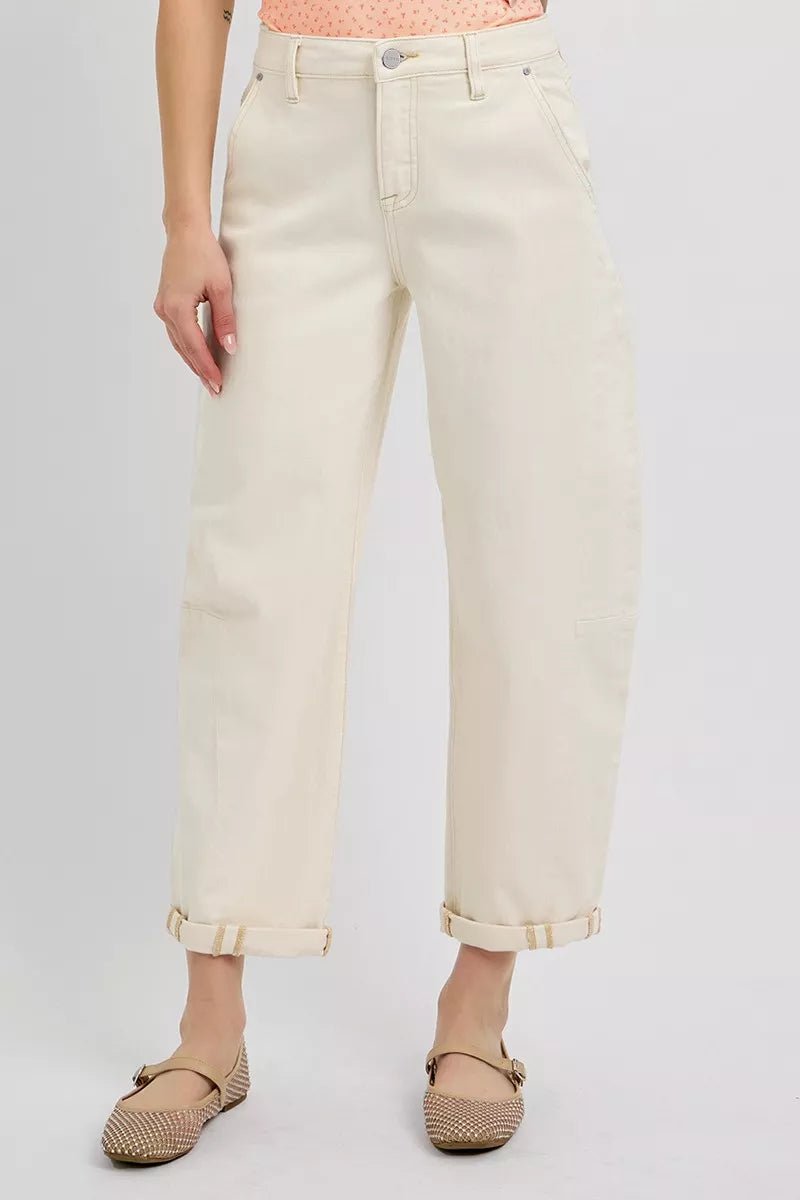 RISEN High Rise Relaxed Barrel Cuffed Jeans - PBNJ FASHIONS