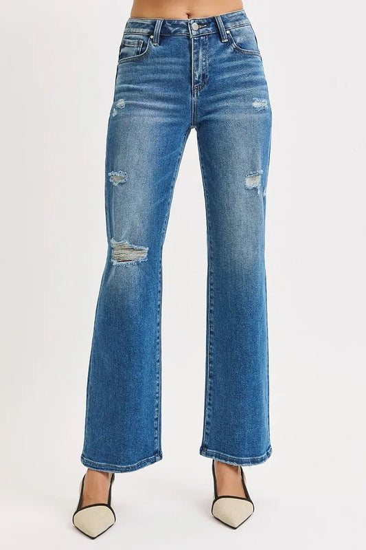 RISEN Full Size High Rise Ankle Straight Front Body Distressed Jeans Plus Size - PBNJ FASHIONS