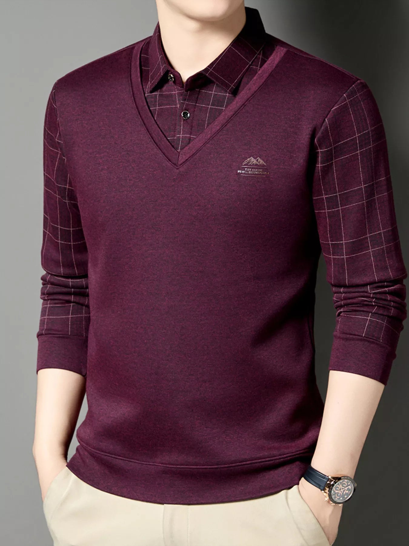 Men's Plus Size Layered Style Long Sleeve T-Shirt - PBNJ FASHIONS