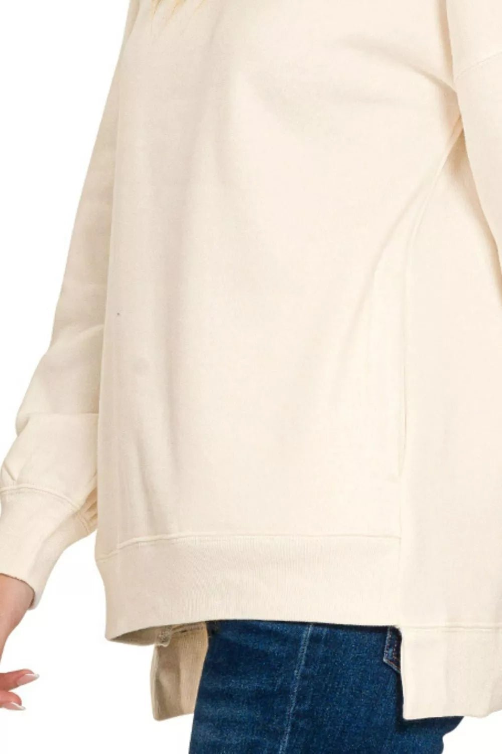 Zenana Full Size Fleece Hi - low Boyfriend Sweatshirts with Pockets Plus Size - PBNJ FASHIONS