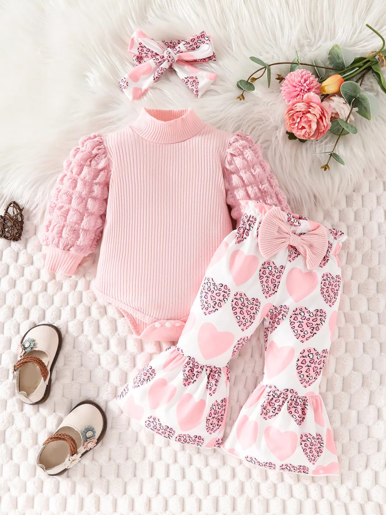 Children's Bubble Texture Long Sleeve Top and Pants Set with Headband - PBNJ FASHIONS