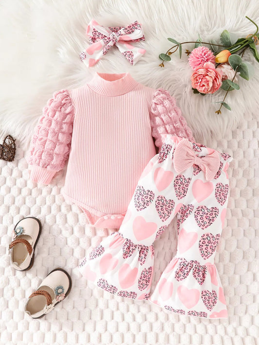 Children's Bubble Texture Long Sleeve Top and Pants Set with Headband - PBNJ FASHIONS