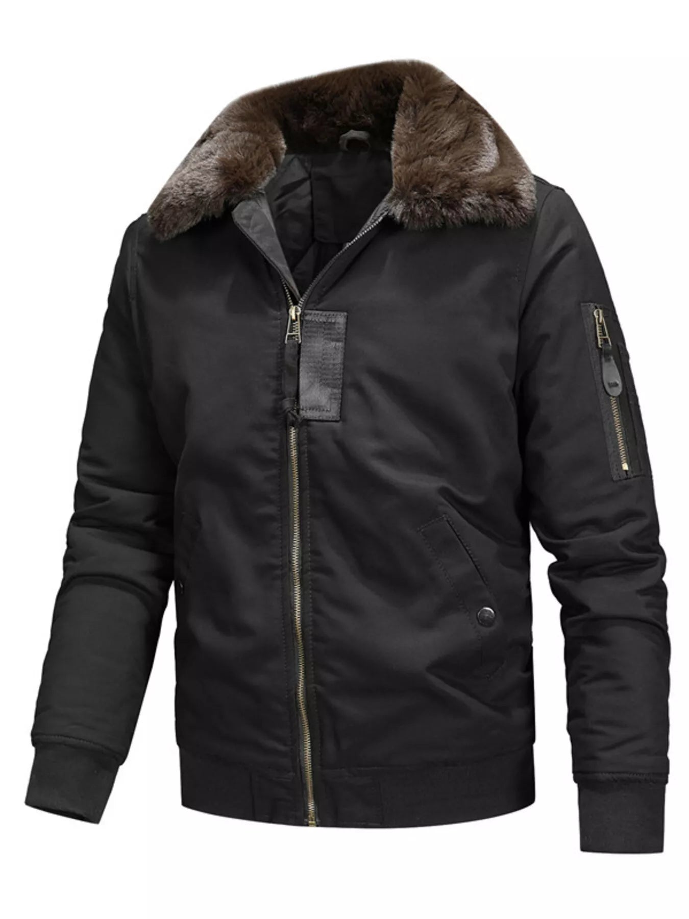 Men's Full Size Vintage Fur Collar Zip Up Jacket Plus Size - PBNJ FASHIONS