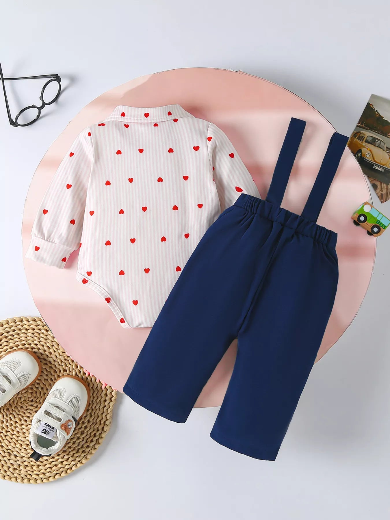 Children's Heart Print Bodysuit & Suspender Pants Set - PBNJ FASHIONS