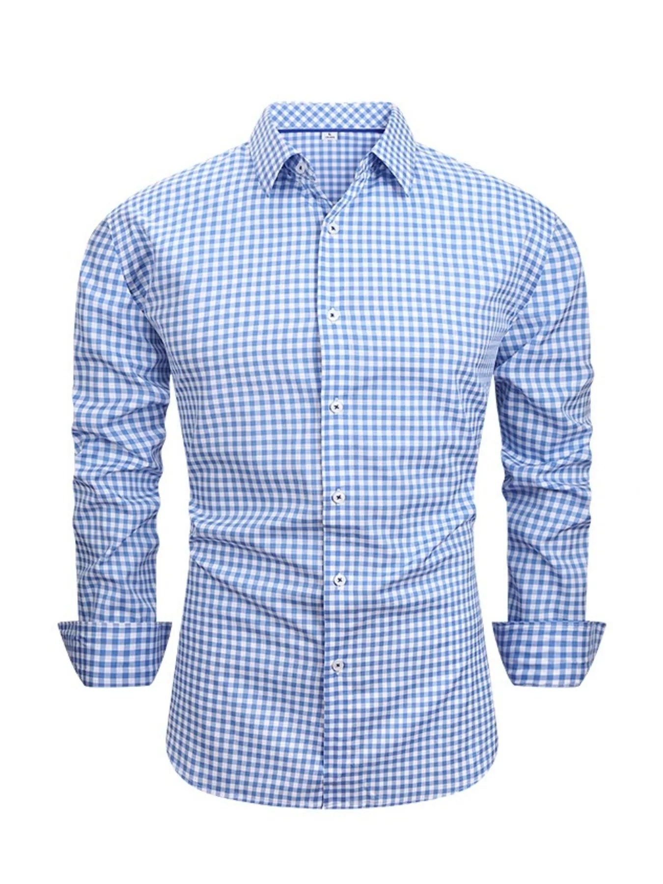 Men's Full Size Classic Fit Long Sleeve Gingham Shirt Plus Size - PBNJ FASHIONS