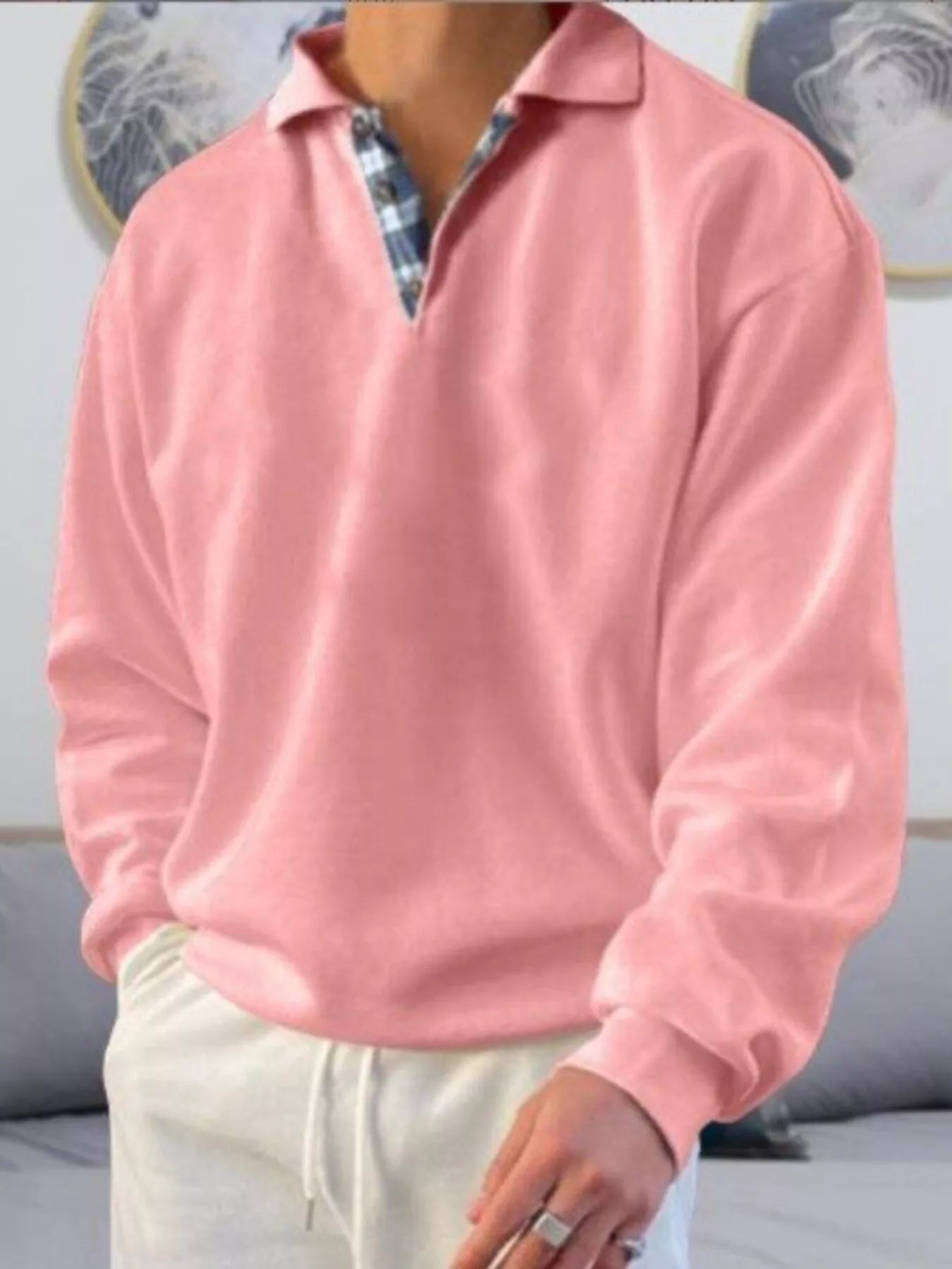 Men's Plus Size Casual Polo Collar Long Sleeve Top - PBNJ FASHIONS